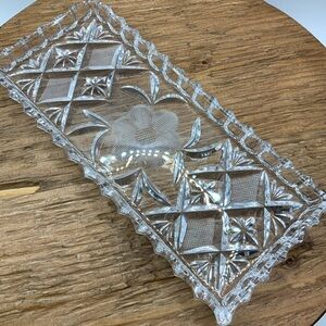 Cut Glass Rectangular Vintage Floral Geometric Patterns Scallop Edge Tray